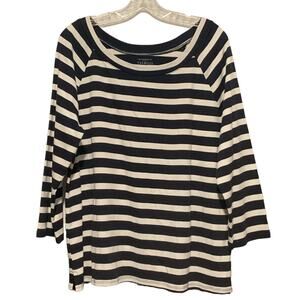 THE TALBOTS TEE size XL Striped Top Pullover Raglan 3/4 Sleeves 100% Cotton